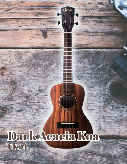 UK-04 Acacia Koa Dark Headstock Ukulele