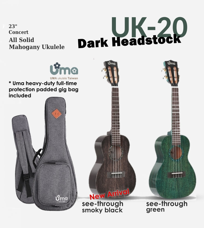 New Arrival! UK-20 Dark Headstock - All Solid Mahogany Ukulele